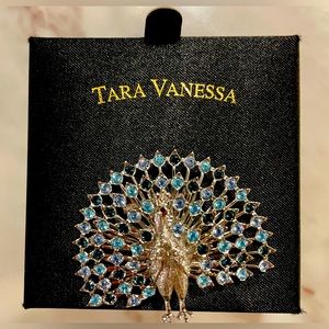 Tara Vanessa Blue Peacock Brooch